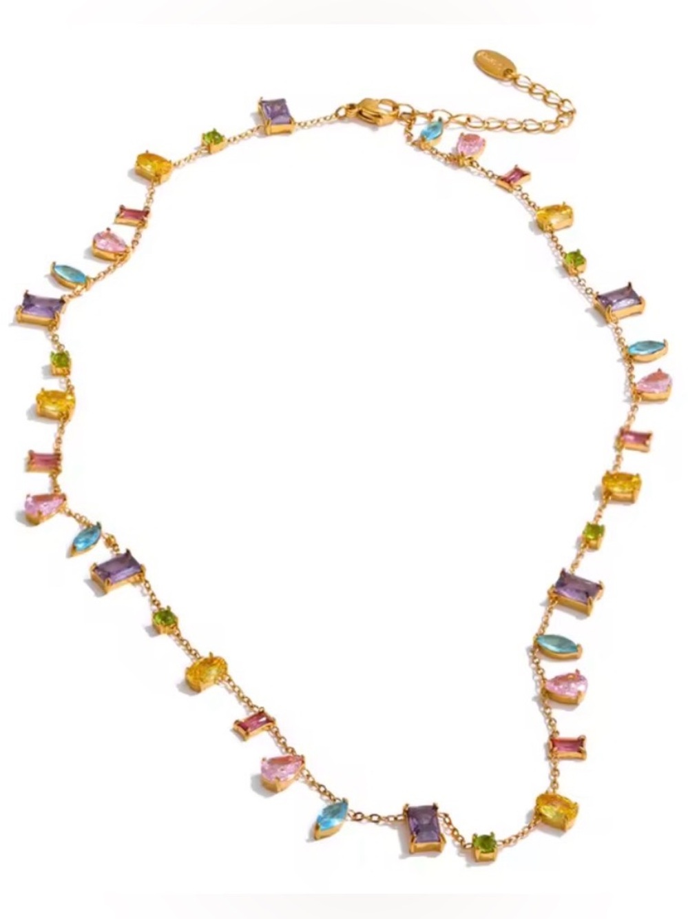 AAA High-Grade Colorful Cubic Zirconia Chain Necklace Stainless Steel